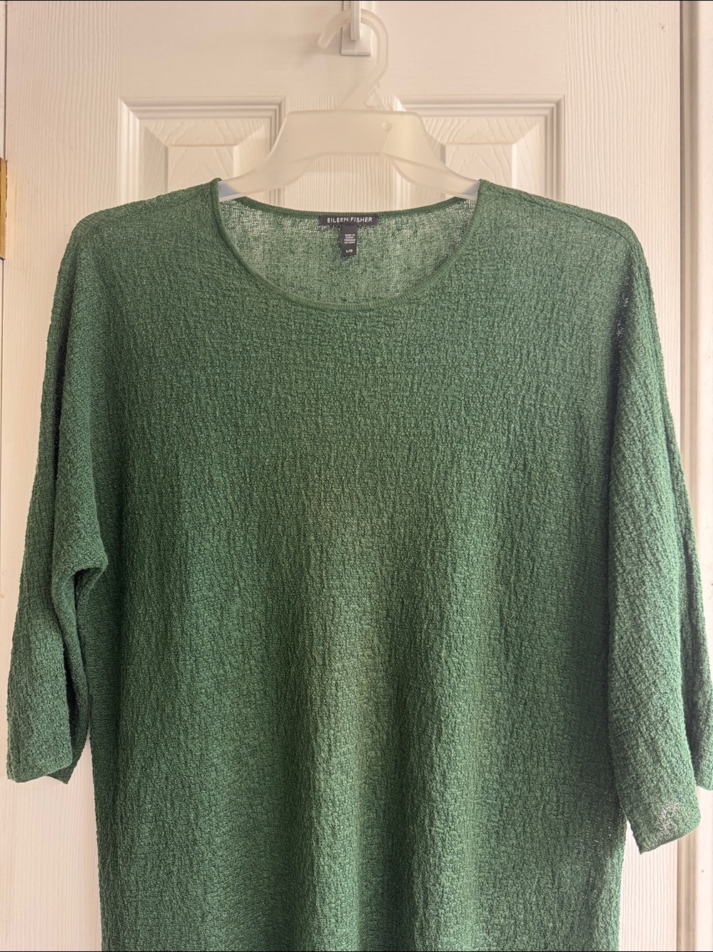 100% organic Linen. Eileen Fisher Forest Green Textured Knit tunic Sweater - Picture 3 of 10